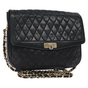 Authentic BALLY Chain Shoulder Bag Leather Black Gold